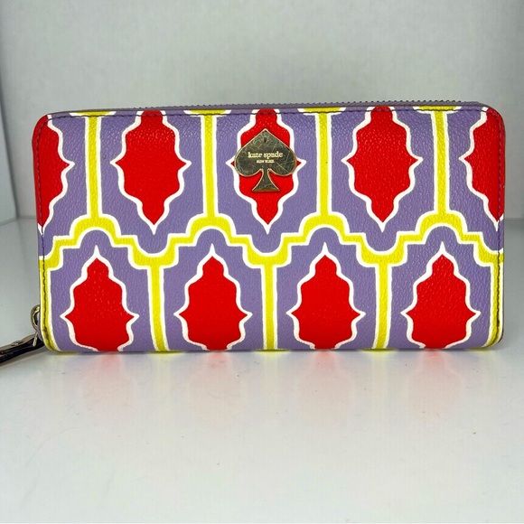 💜Kate Spade NY Purple Linet Cabana Tile Seaglass Zip Around Wallet💜 - Picture 1 of 11